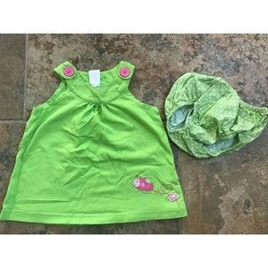 Girl's Size 9M 6-9 Months Two Piece Green Carter's Ladybug Embroidered Top + DC